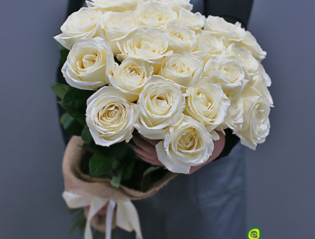 25 Белых голландских роз 60-70 см Фото